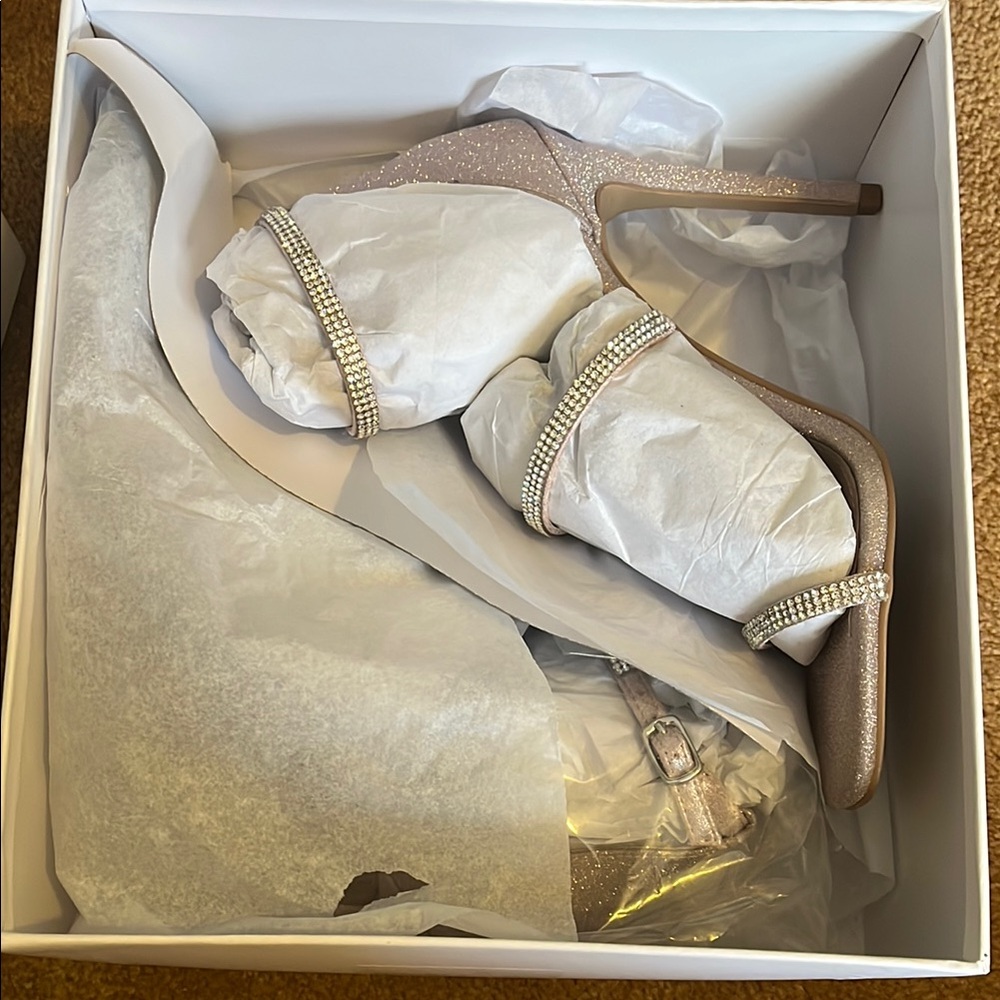 Steve Madden Blush Women's Glitter Heels with Rhinestone Straps